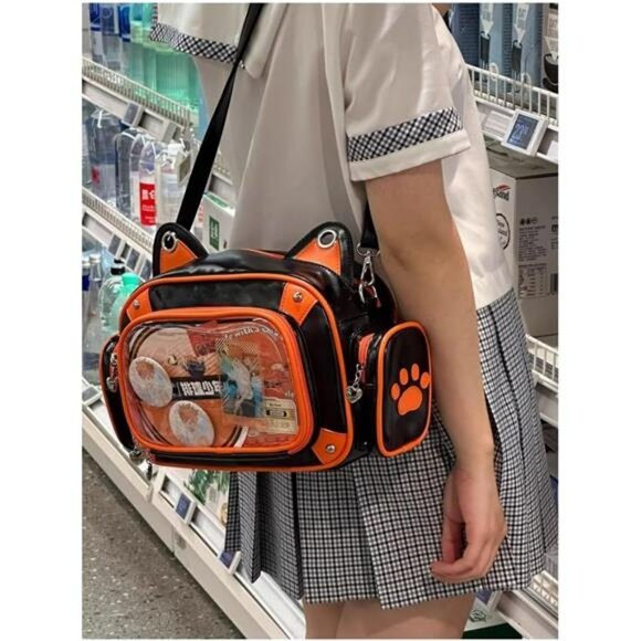 Cat Ita Bag Backpack Clear Window Pin Display Anime Kawaii School Bookbag Girls - Picture 2 of 7